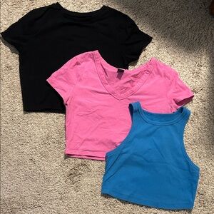 (A4) wild fable Black, Pink & Blue Crop Top Trio